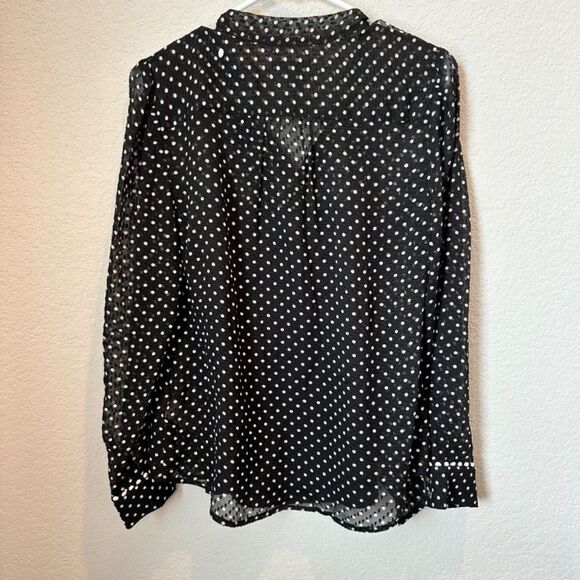 J. Crew Black White Polka Dot Silk Swiss Dot Tie Front Button Down Blouse 4 EUC - Picture 5 of 7